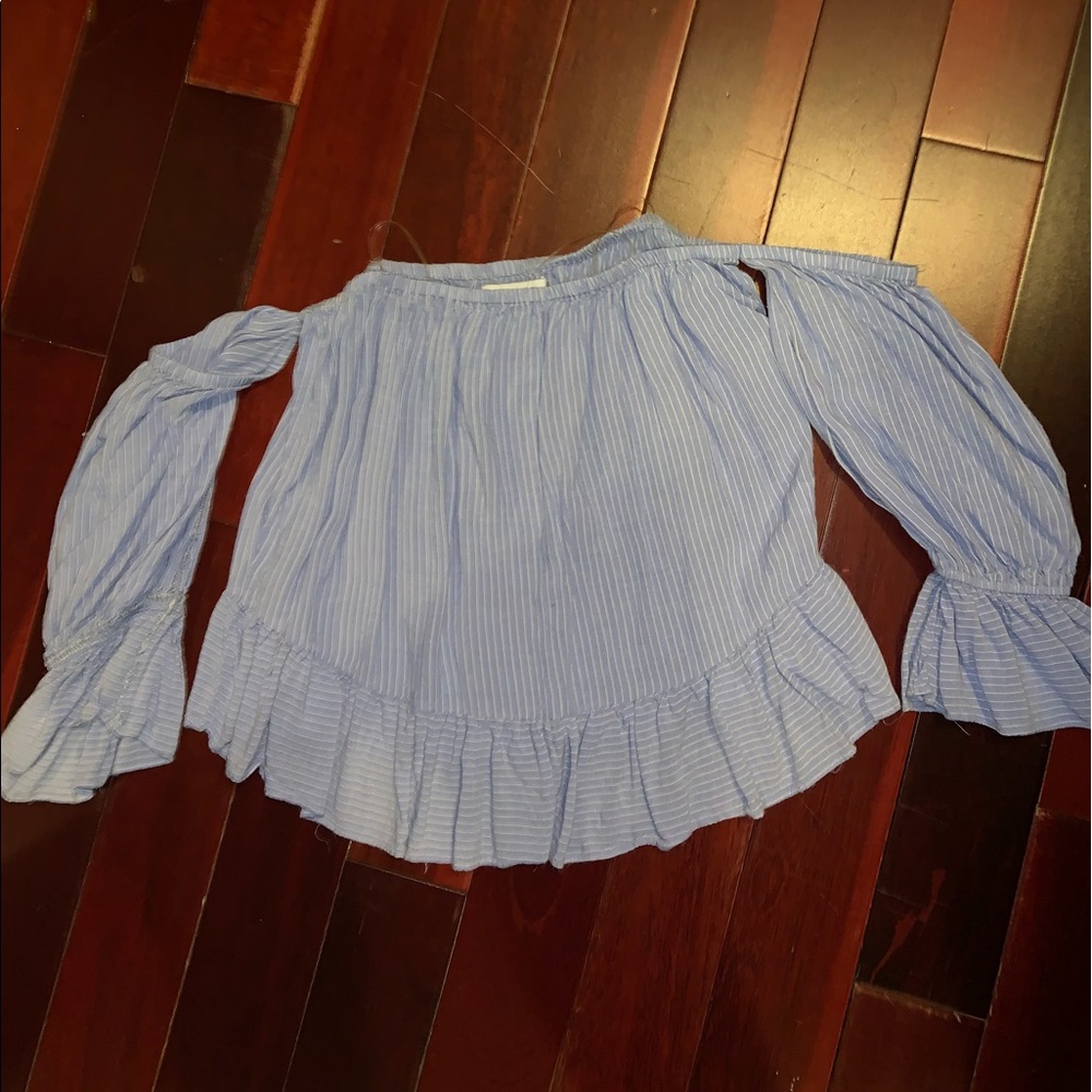 Blue off the shoulder blouse